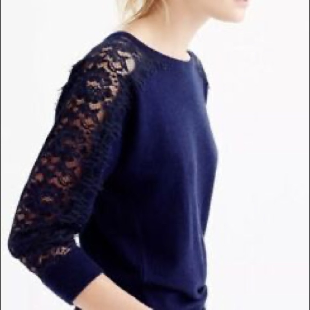 J. Crew Navy Sweater With Edged Lace